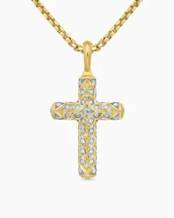 Chevron Cross Pendant 18K Yellow Gold with Diamonds, 36mm