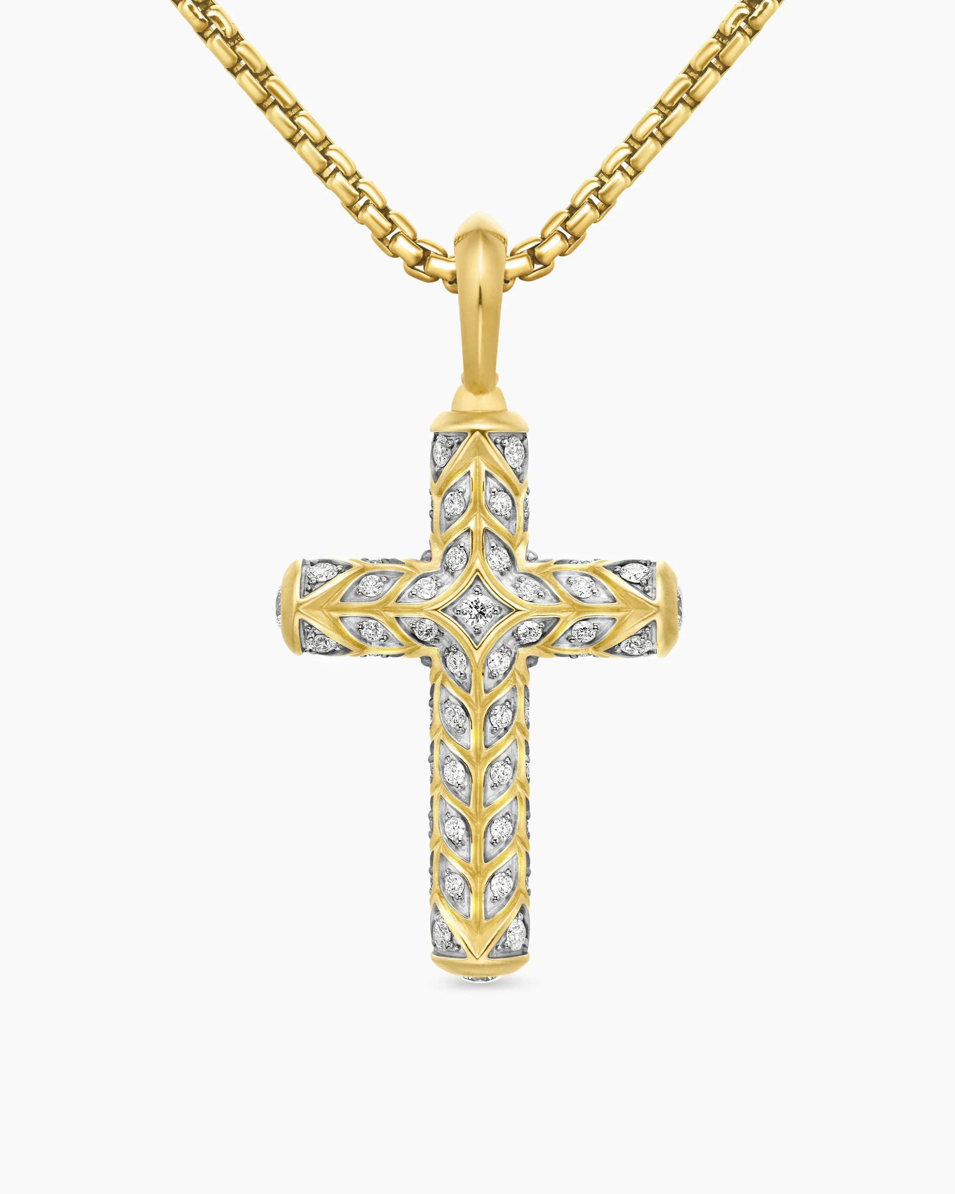 Chevron Cross Pendant 18K Yellow Gold with Diamonds, 36mm