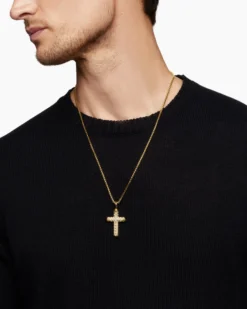 Chevron Cross Pendant 18K Yellow Gold with Diamonds, 36mm