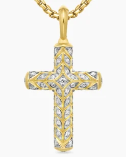 Chevron Cross Pendant 18K Yellow Gold with Diamonds, 36mm