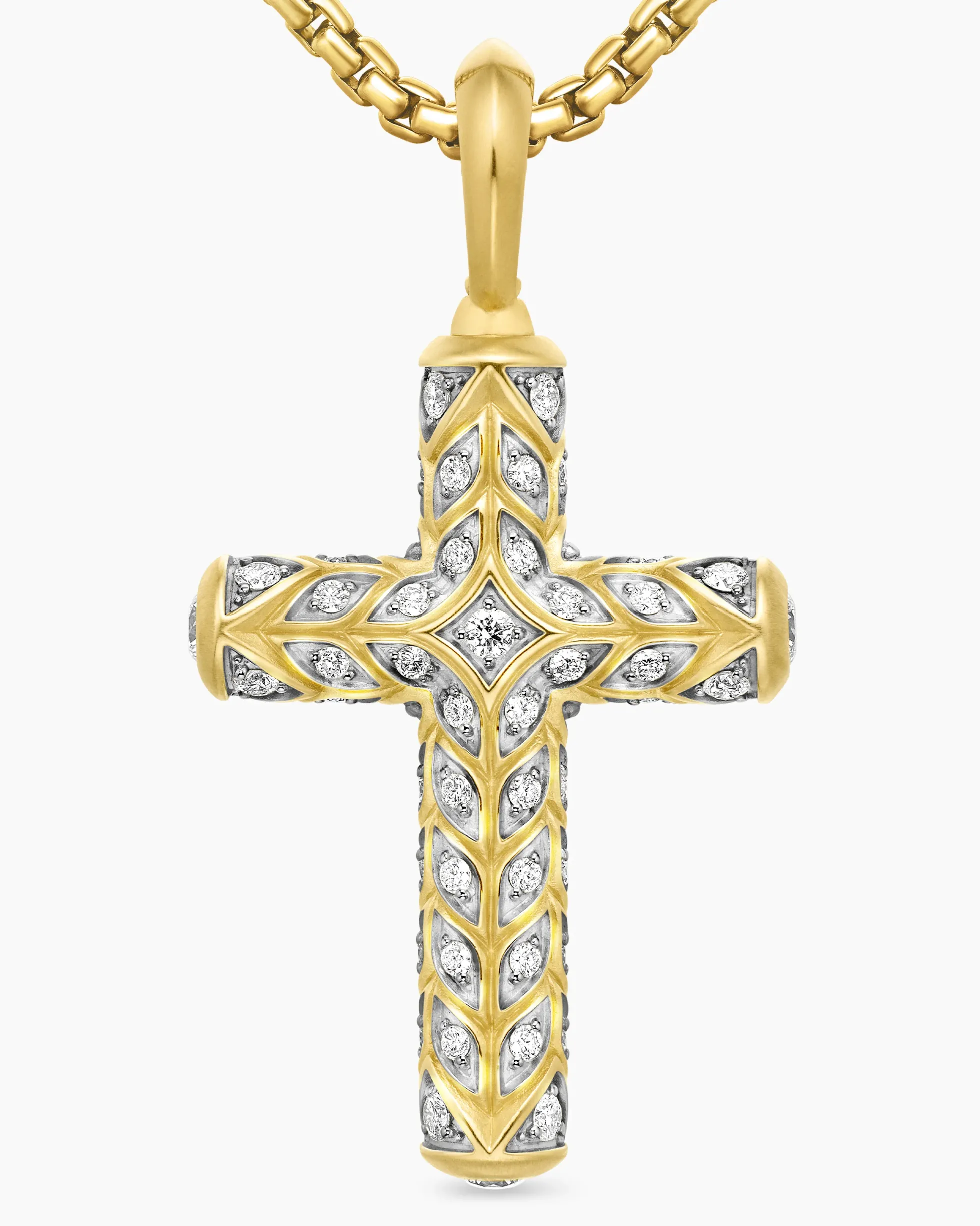 Chevron Cross Pendant 18K Yellow Gold with Diamonds, 36mm