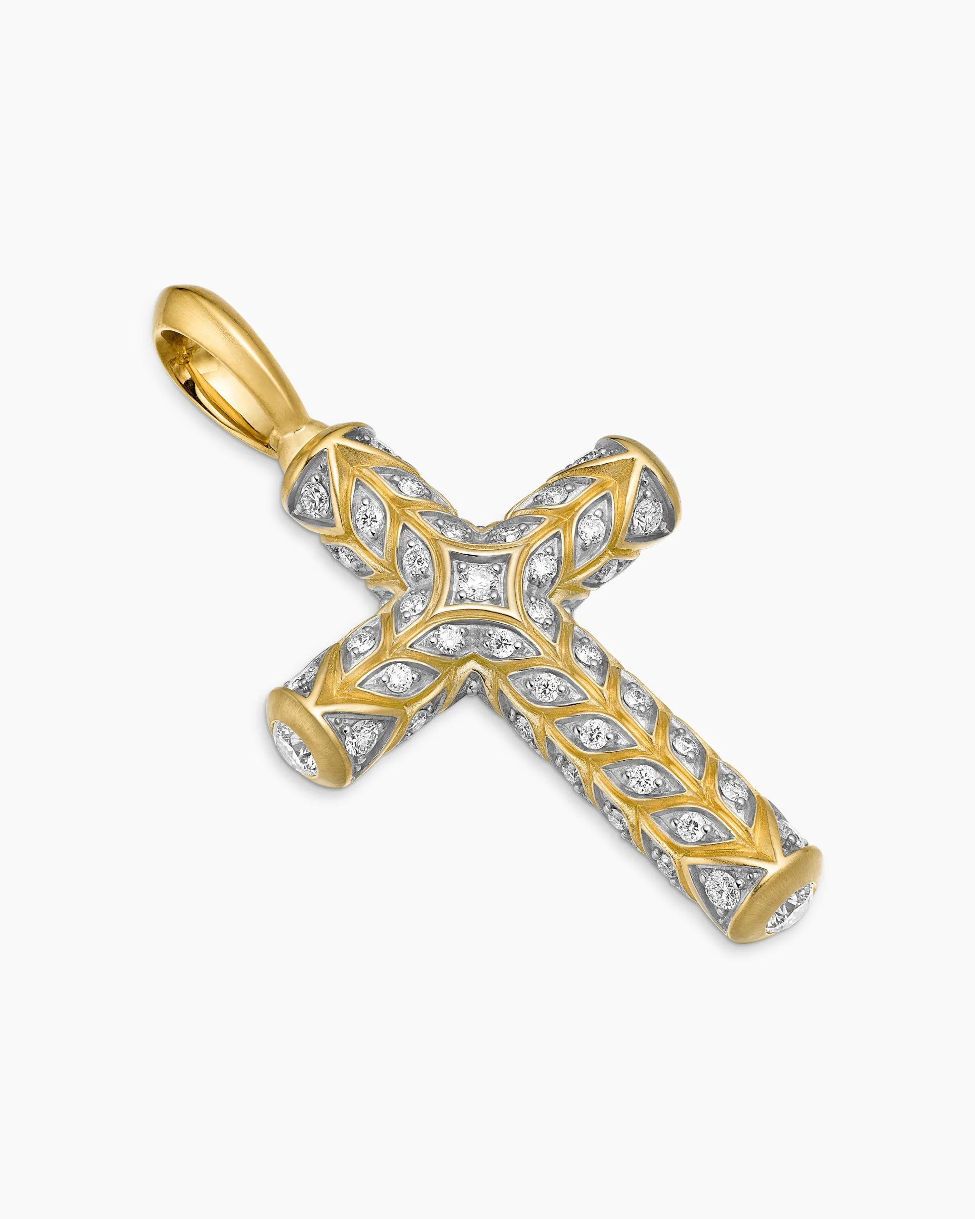 Chevron Cross Pendant 18K Yellow Gold with Diamonds, 36mm