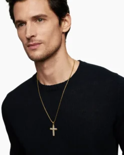 Chevron Cross Pendant 18K Yellow Gold with Diamonds, 36mm