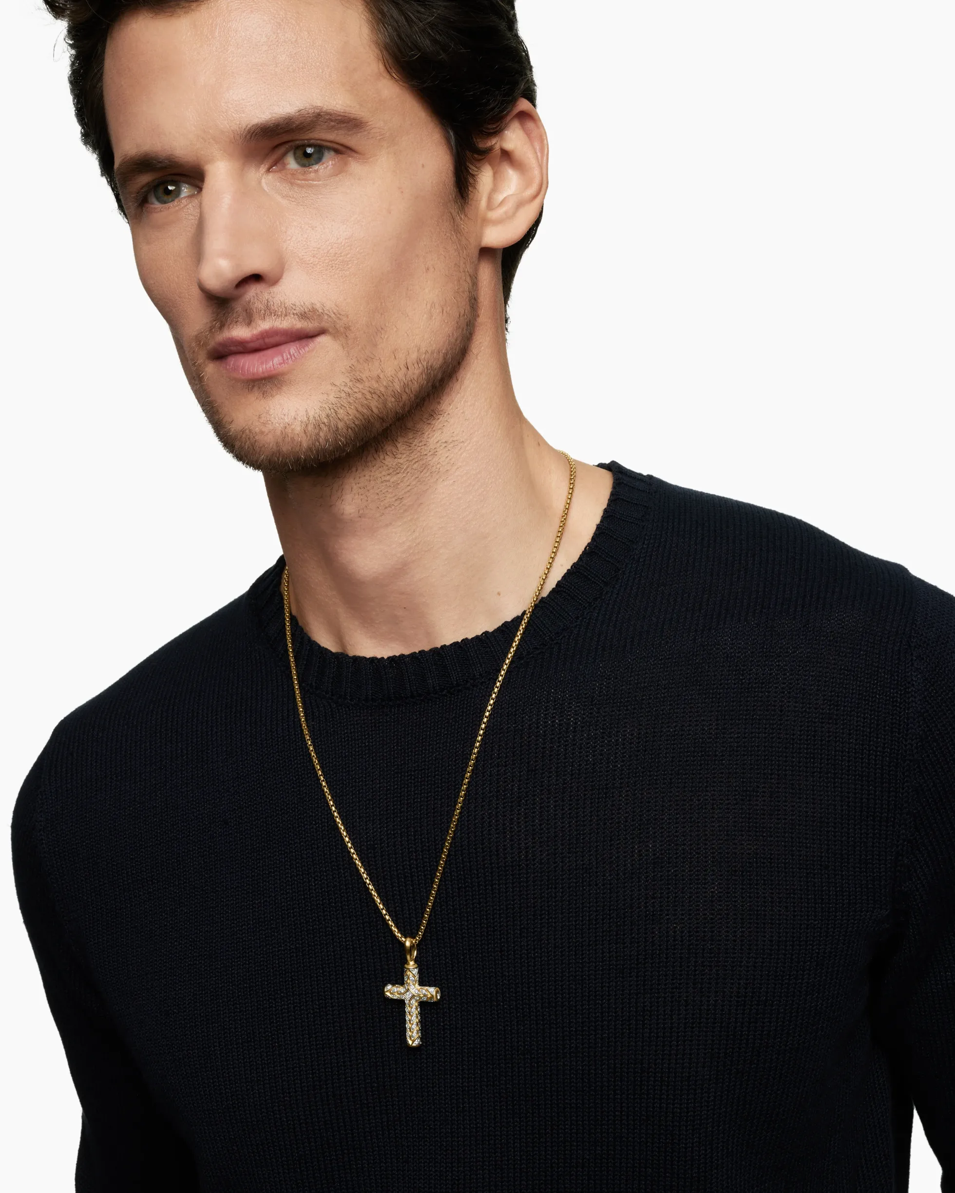 Chevron Cross Pendant 18K Yellow Gold with Diamonds, 36mm