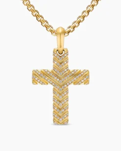Chevron Cross Pendant 18K Yellow Gold with Diamonds, 36mm