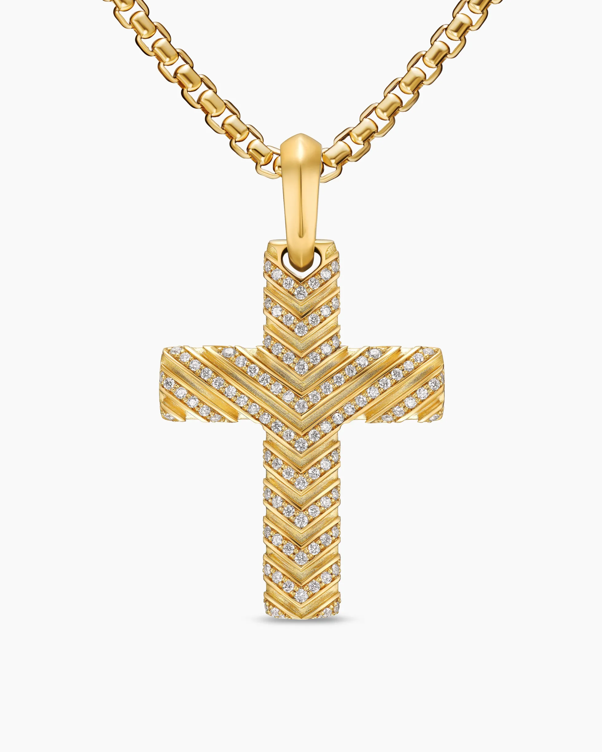 Chevron Cross Pendant 18K Yellow Gold with Diamonds, 36mm