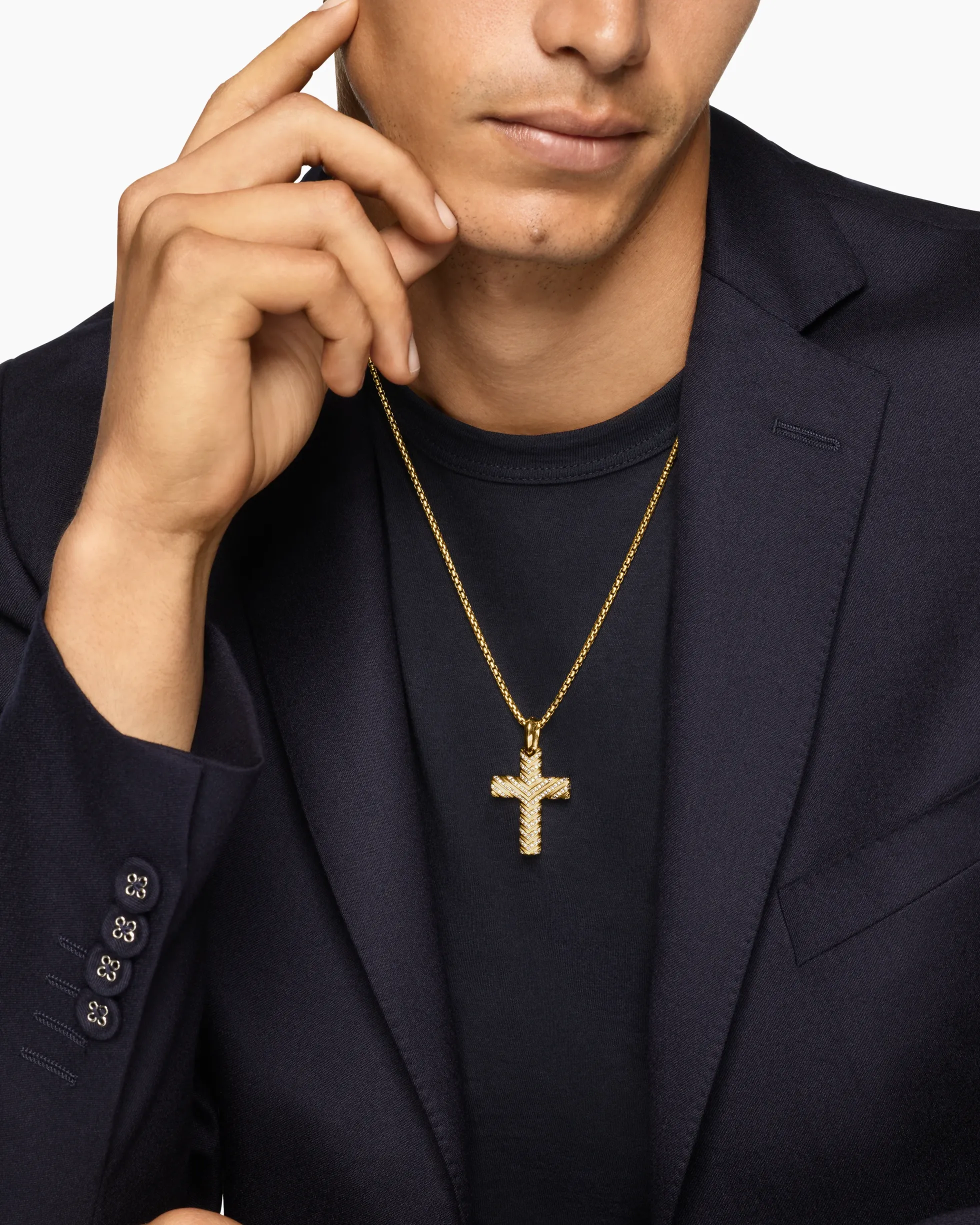 Chevron Cross Pendant 18K Yellow Gold with Diamonds, 36mm