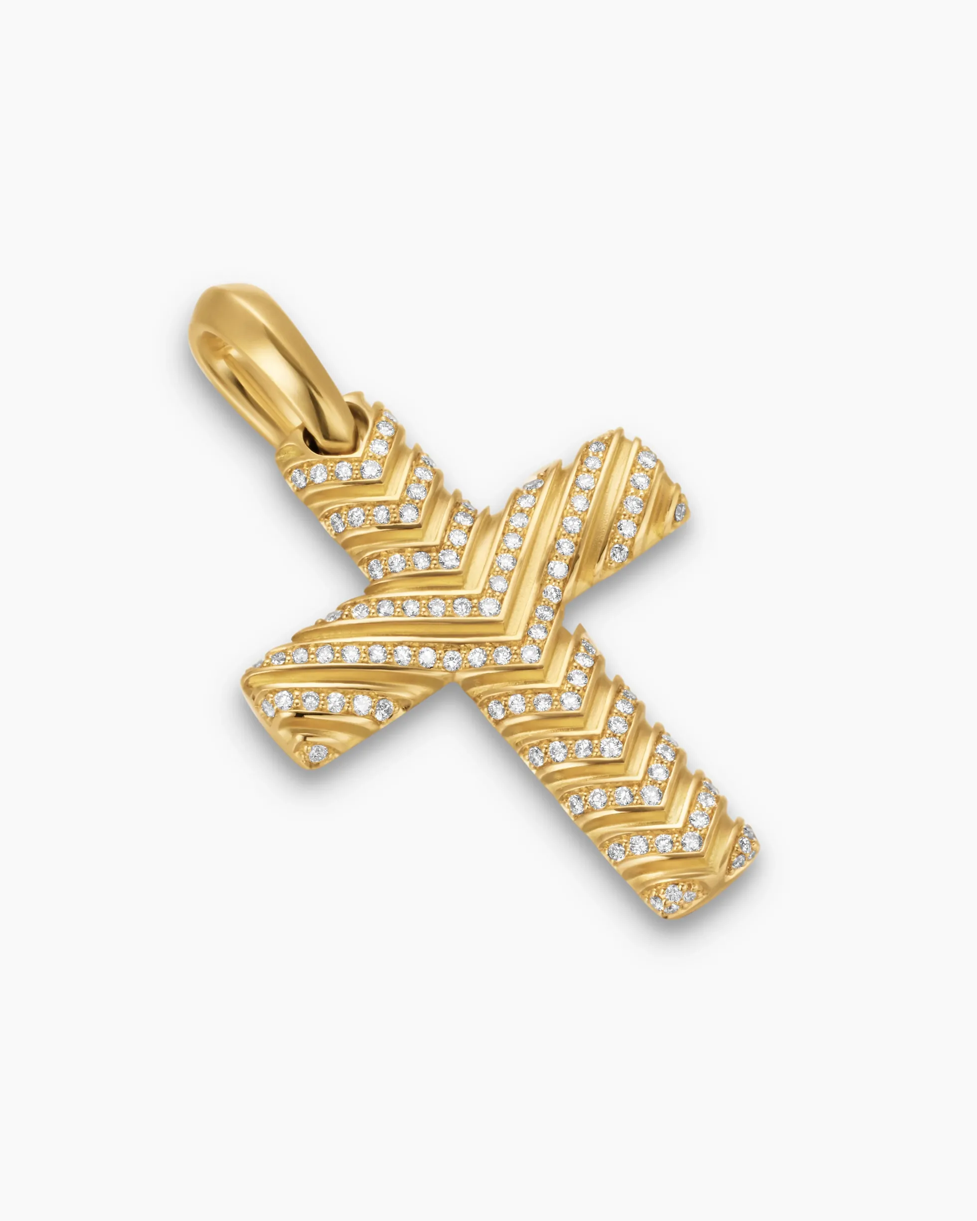 Chevron Cross Pendant 18K Yellow Gold with Diamonds, 36mm