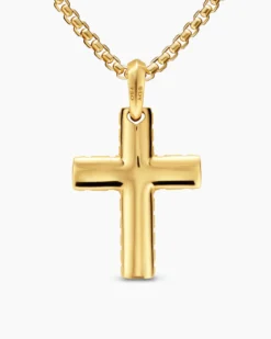 Chevron Cross Pendant 18K Yellow Gold with Diamonds, 36mm