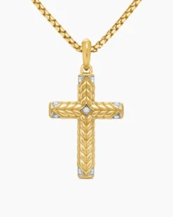 Chevron Cross Pendant 18K Yellow Gold with Diamonds, 36mm