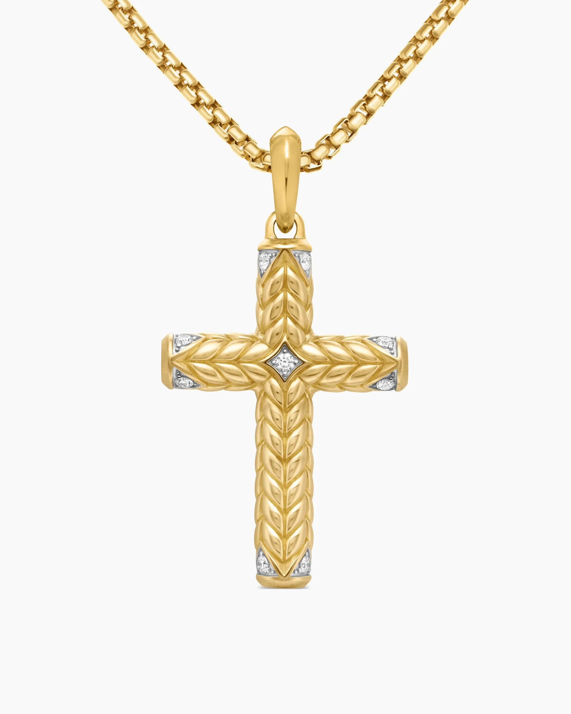Chevron Cross Pendant 18K Yellow Gold with Diamonds, 36mm