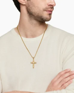 Chevron Cross Pendant 18K Yellow Gold with Diamonds, 36mm