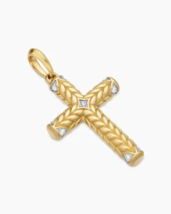 Chevron Cross Pendant 18K Yellow Gold with Diamonds, 36mm