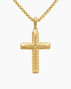 Chevron Cross Pendant 18K Yellow Gold with Diamonds, 36mm