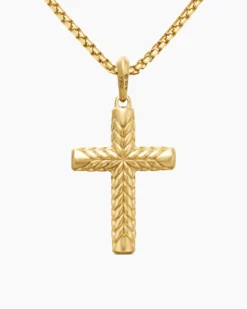 Chevron Cross Pendant 18K Yellow Gold with Diamonds, 36mm