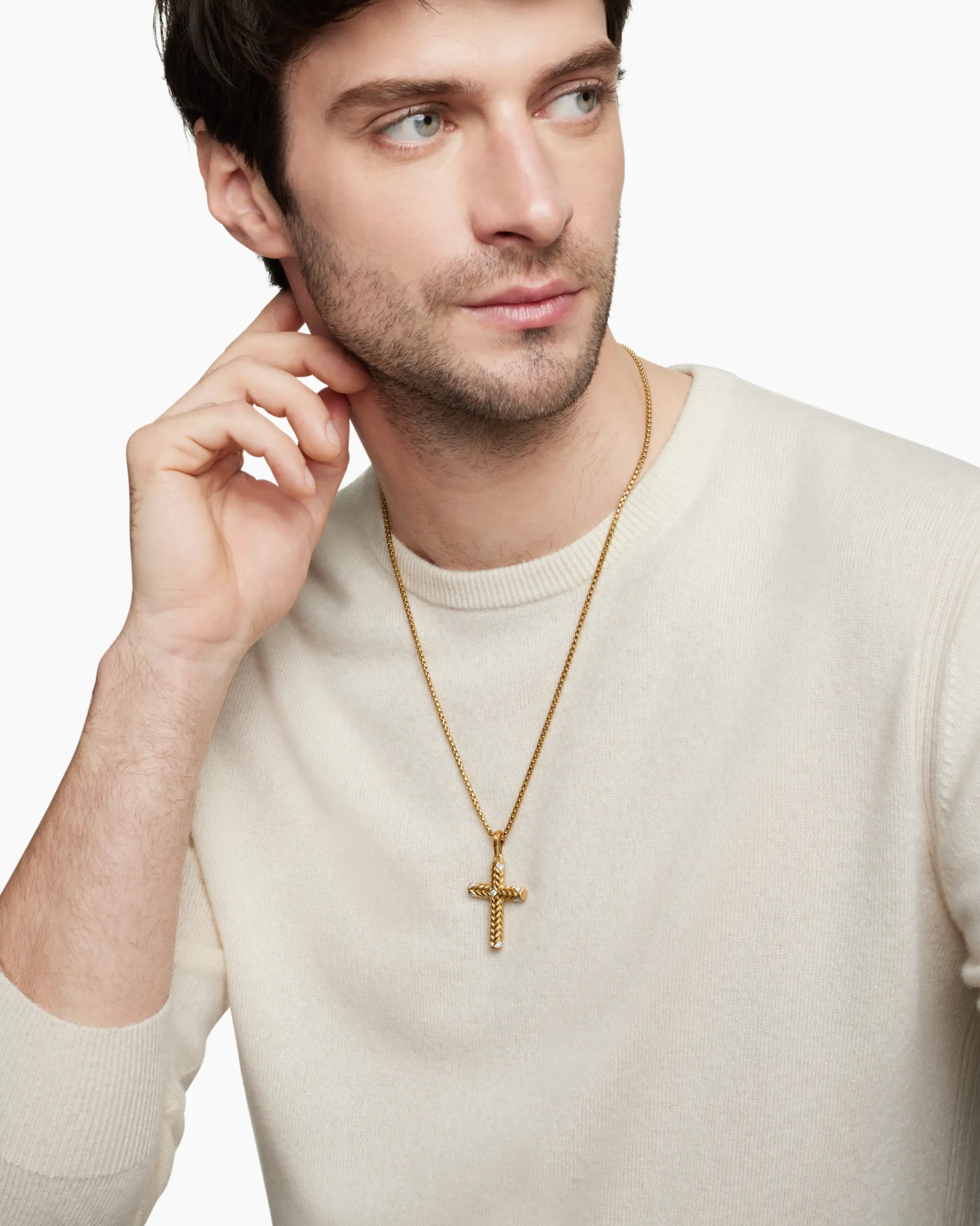 Chevron Cross Pendant 18K Yellow Gold with Diamonds, 36mm