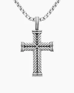 Chevron Cross Pendant Sterling Silver, 33mm