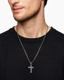 Chevron Cross Pendant Sterling Silver, 33mm