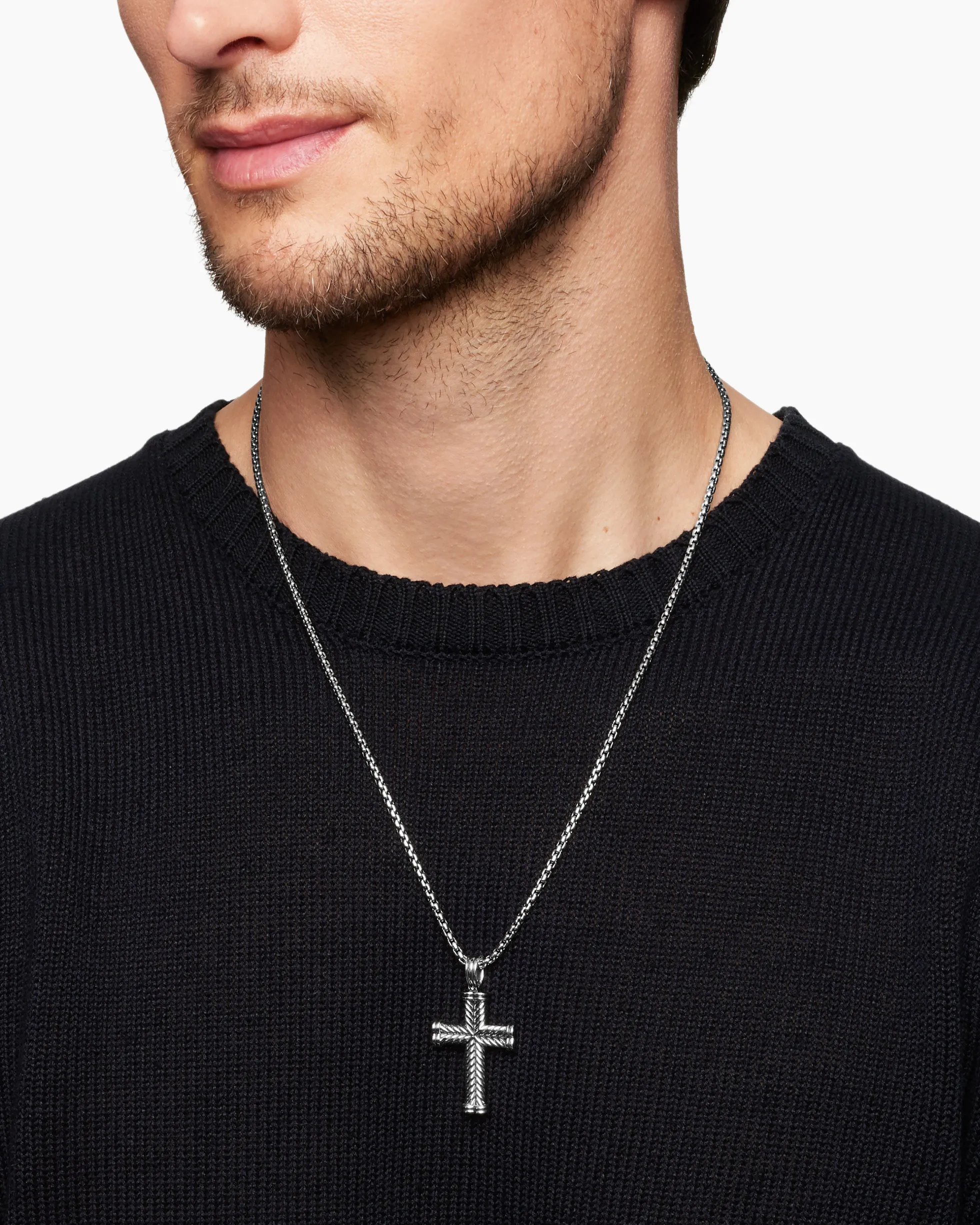 Chevron Cross Pendant Sterling Silver, 33mm