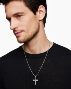 Chevron Cross Pendant Sterling Silver, 33mm