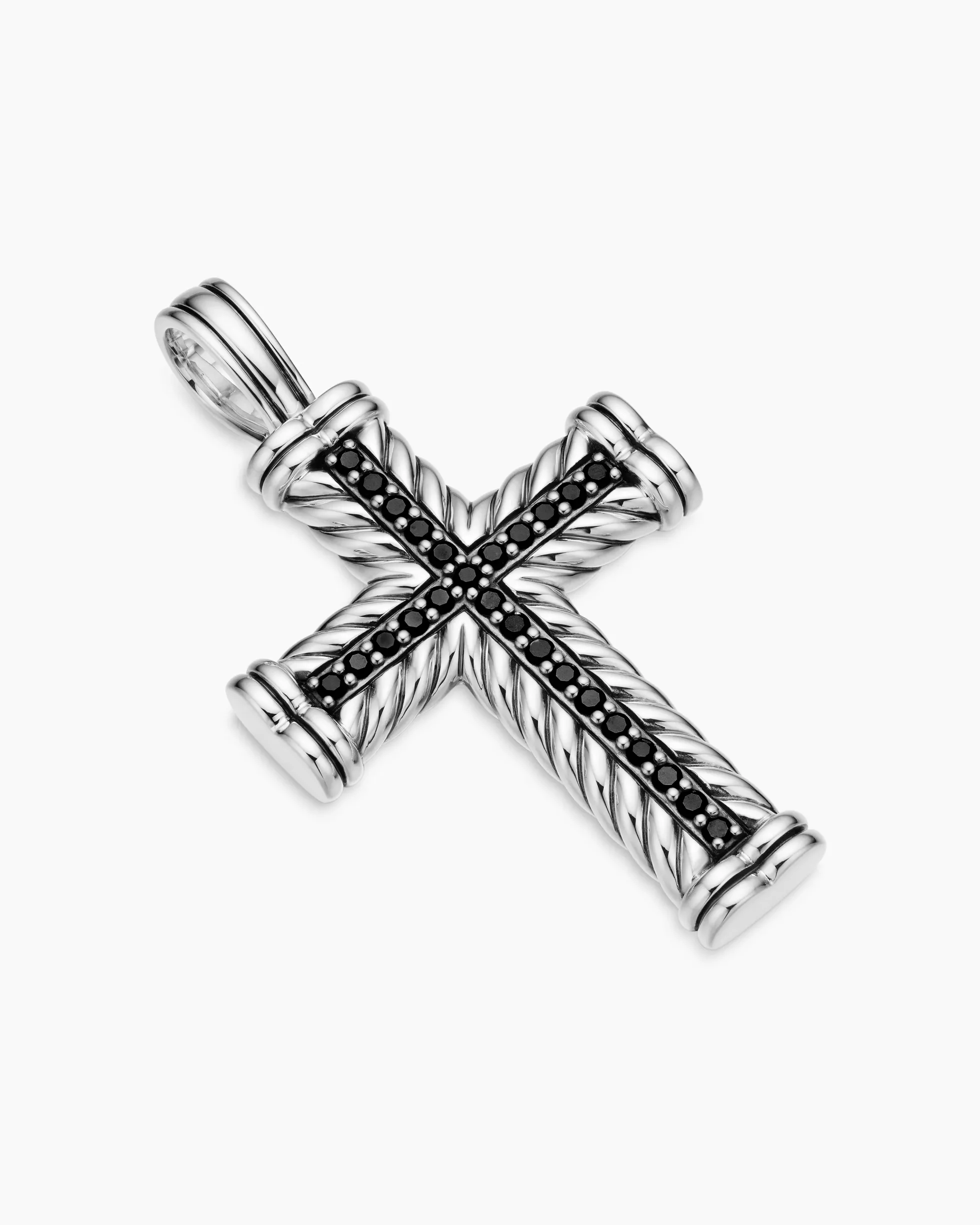 Chevron Cross Pendant Sterling Silver with Black Diamonds, 41.5mm