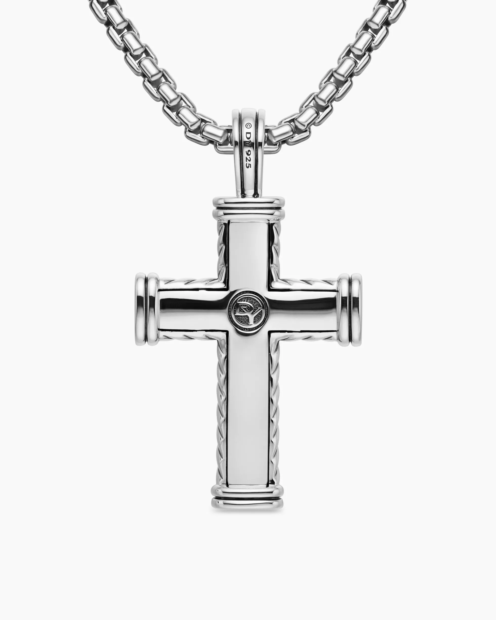 Chevron Cross Pendant Sterling Silver with Black Diamonds, 41.5mm