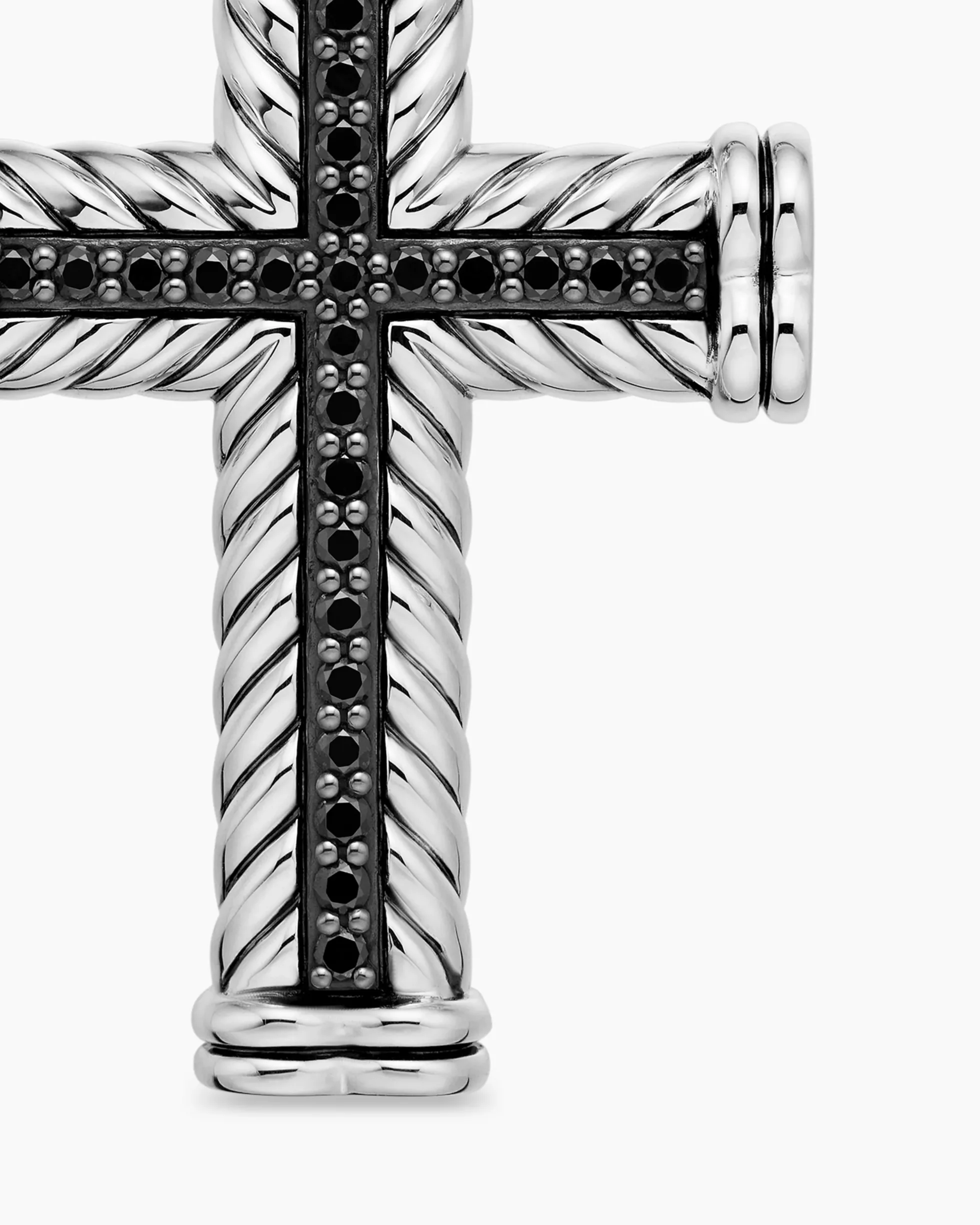 Chevron Cross Pendant Sterling Silver with Black Diamonds, 41.5mm