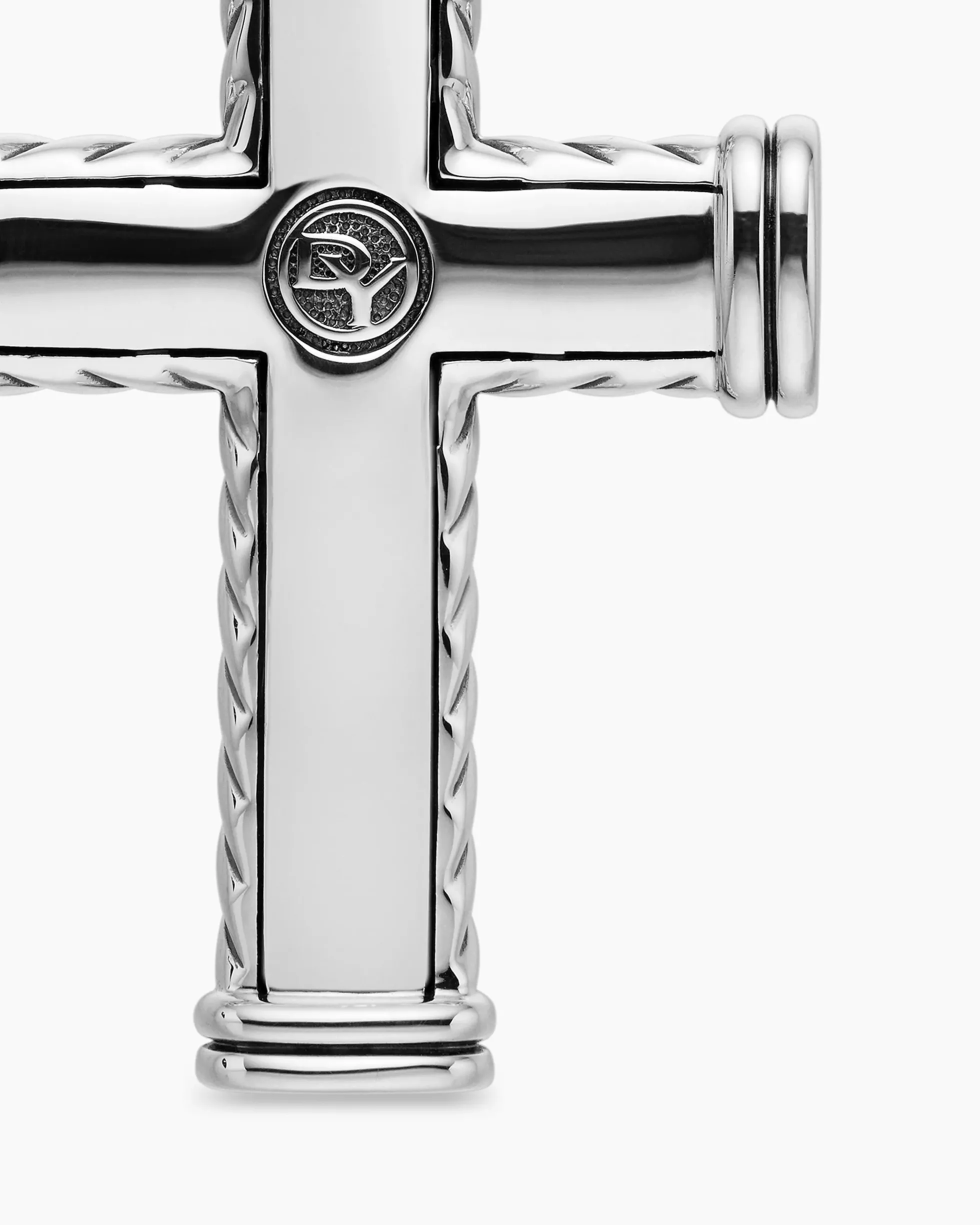Chevron Cross Pendant Sterling Silver with Black Diamonds, 41.5mm