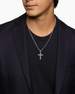 Chevron Cross Pendant Sterling Silver with 18K Yellow Gold, 33mm