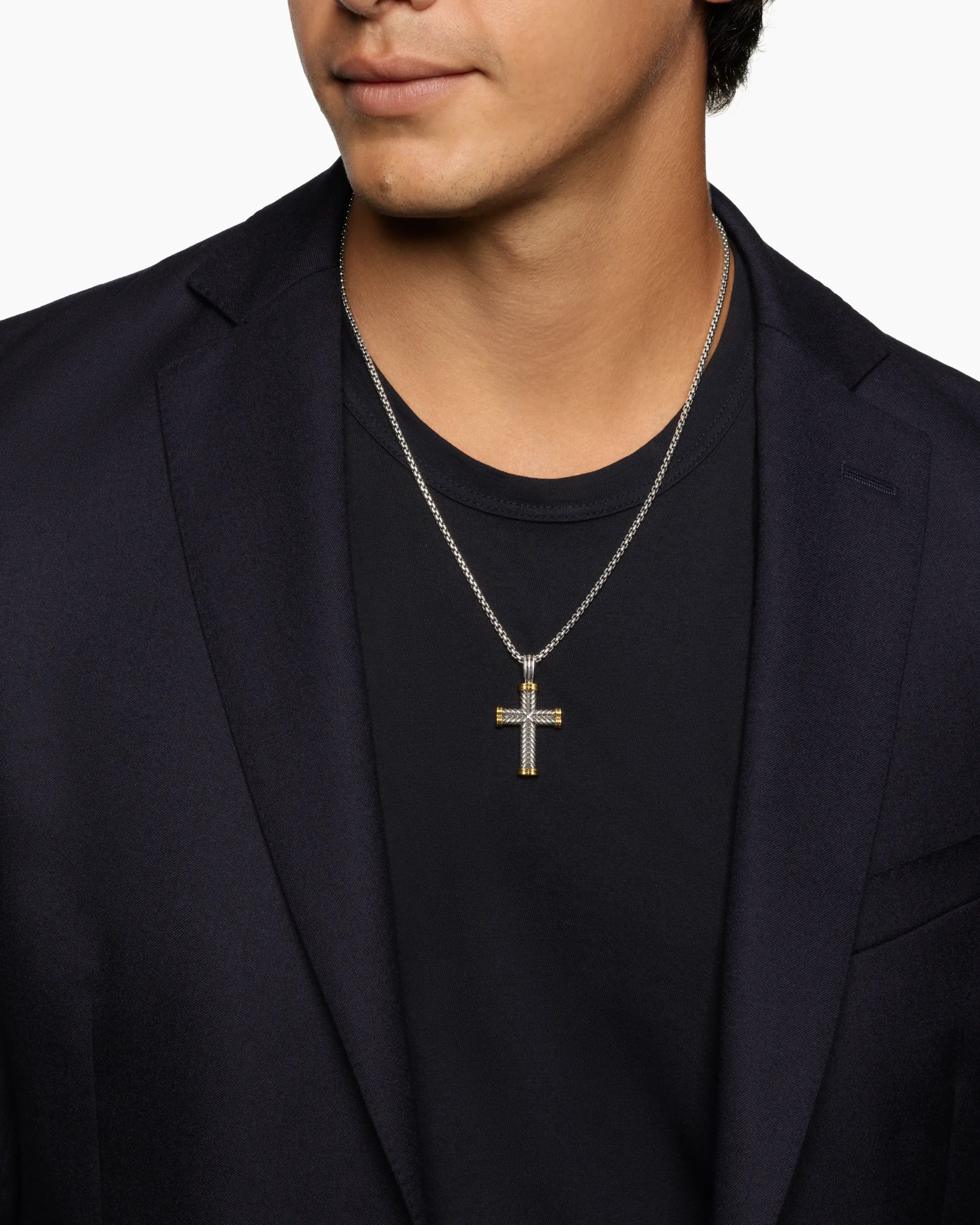 Chevron Cross Pendant Sterling Silver with 18K Yellow Gold, 33mm