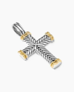 Chevron Cross Pendant Sterling Silver with 18K Yellow Gold, 33mm