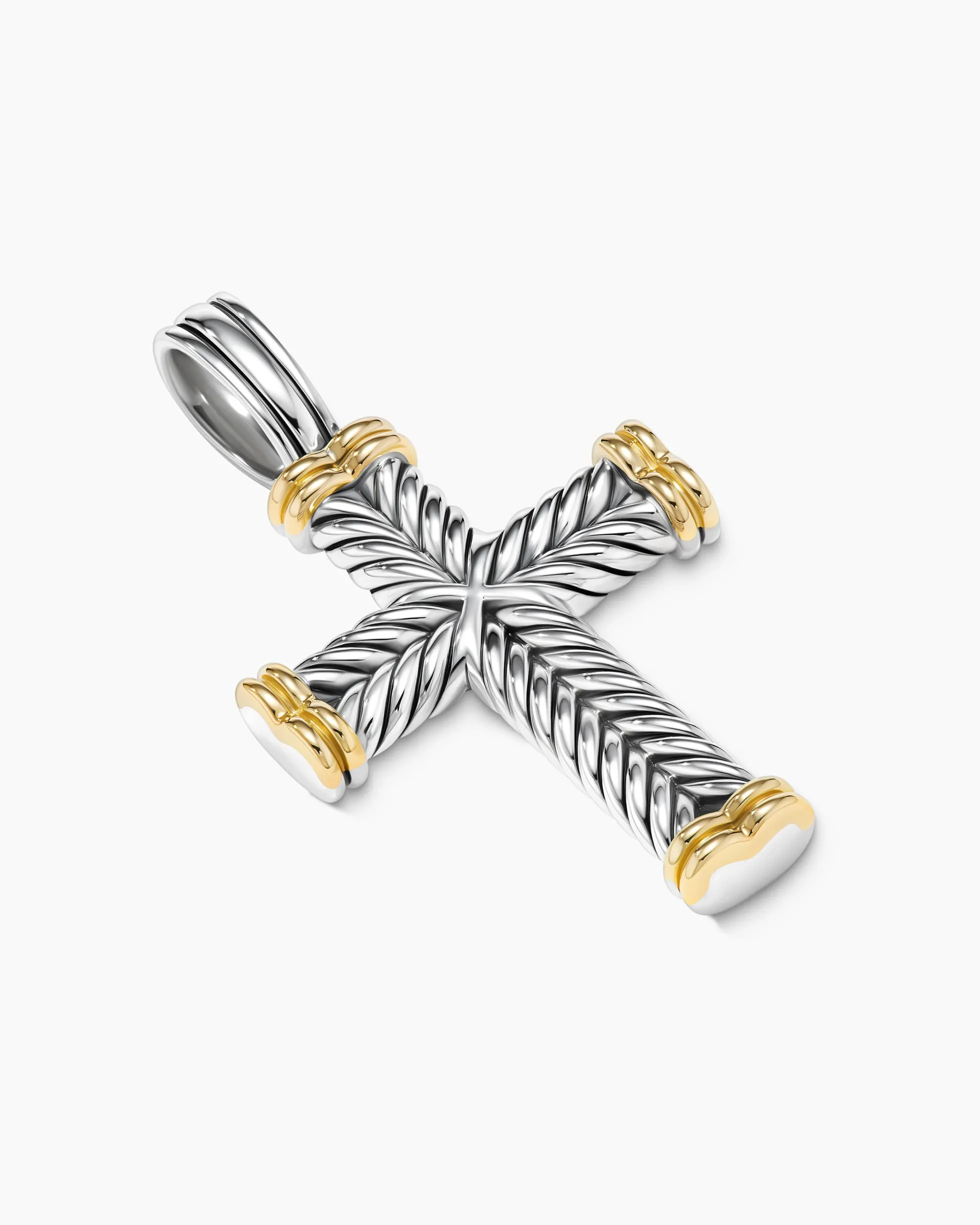 Chevron Cross Pendant Sterling Silver with 18K Yellow Gold, 33mm