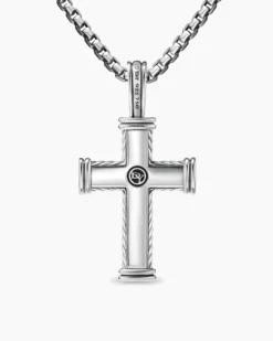 Chevron Cross Pendant Sterling Silver with 18K Yellow Gold, 33mm