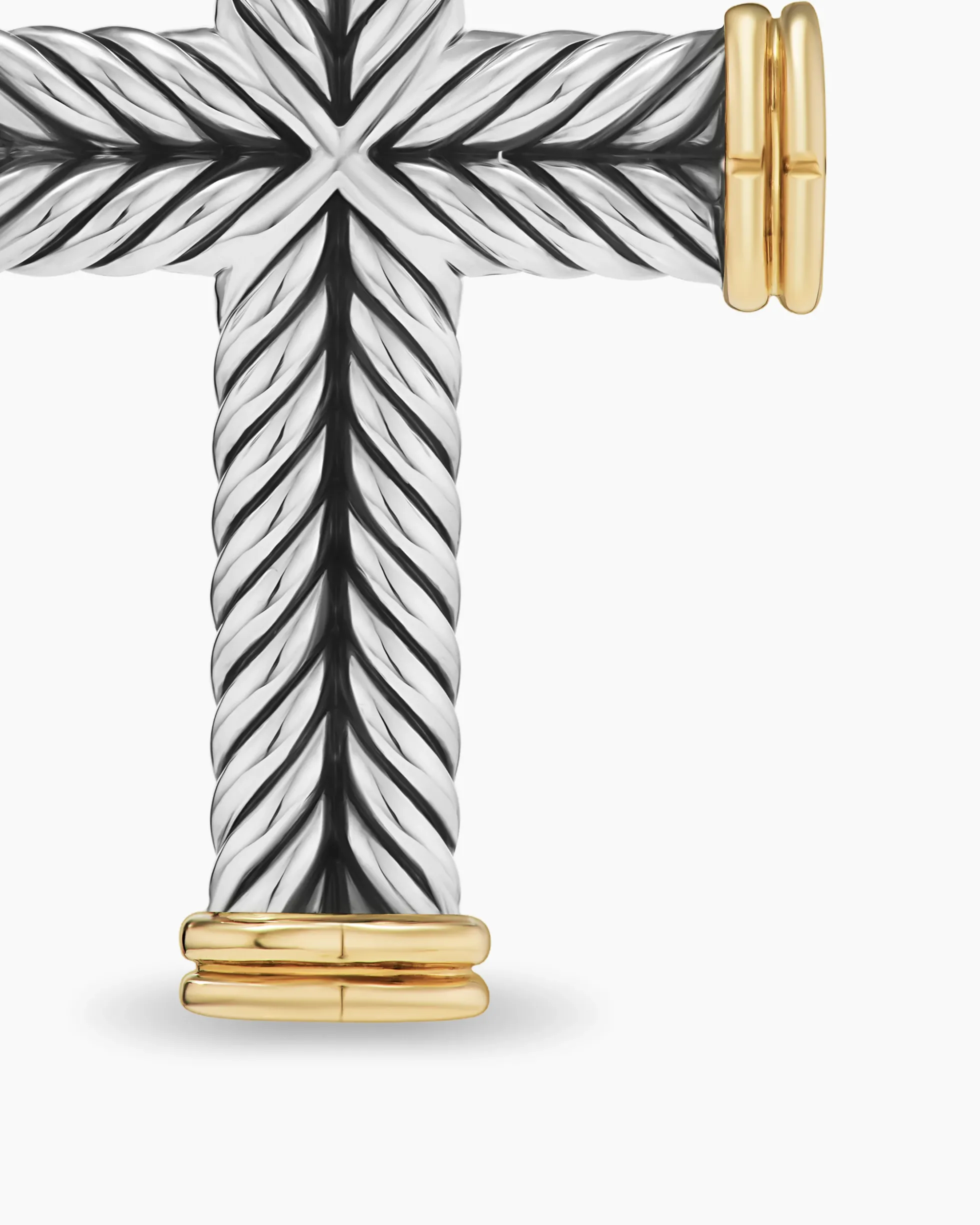 Chevron Cross Pendant Sterling Silver with 18K Yellow Gold, 33mm
