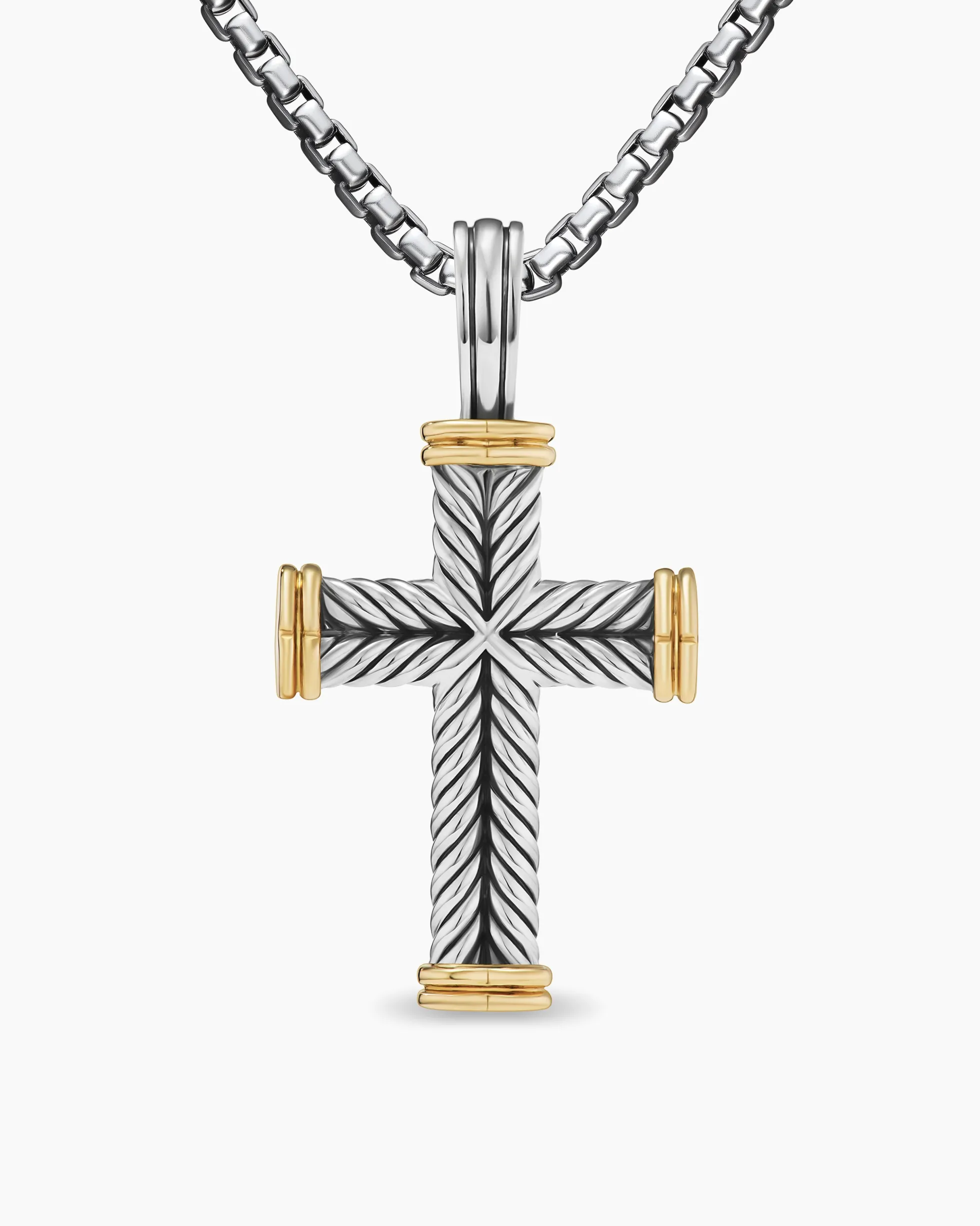 Chevron Cross Pendant Sterling Silver with 18K Yellow Gold, 33mm