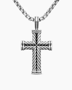 Chevron Cross Pendant Sterling Silver, 40mm