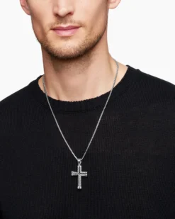 Chevron Cross Pendant Sterling Silver, 40mm