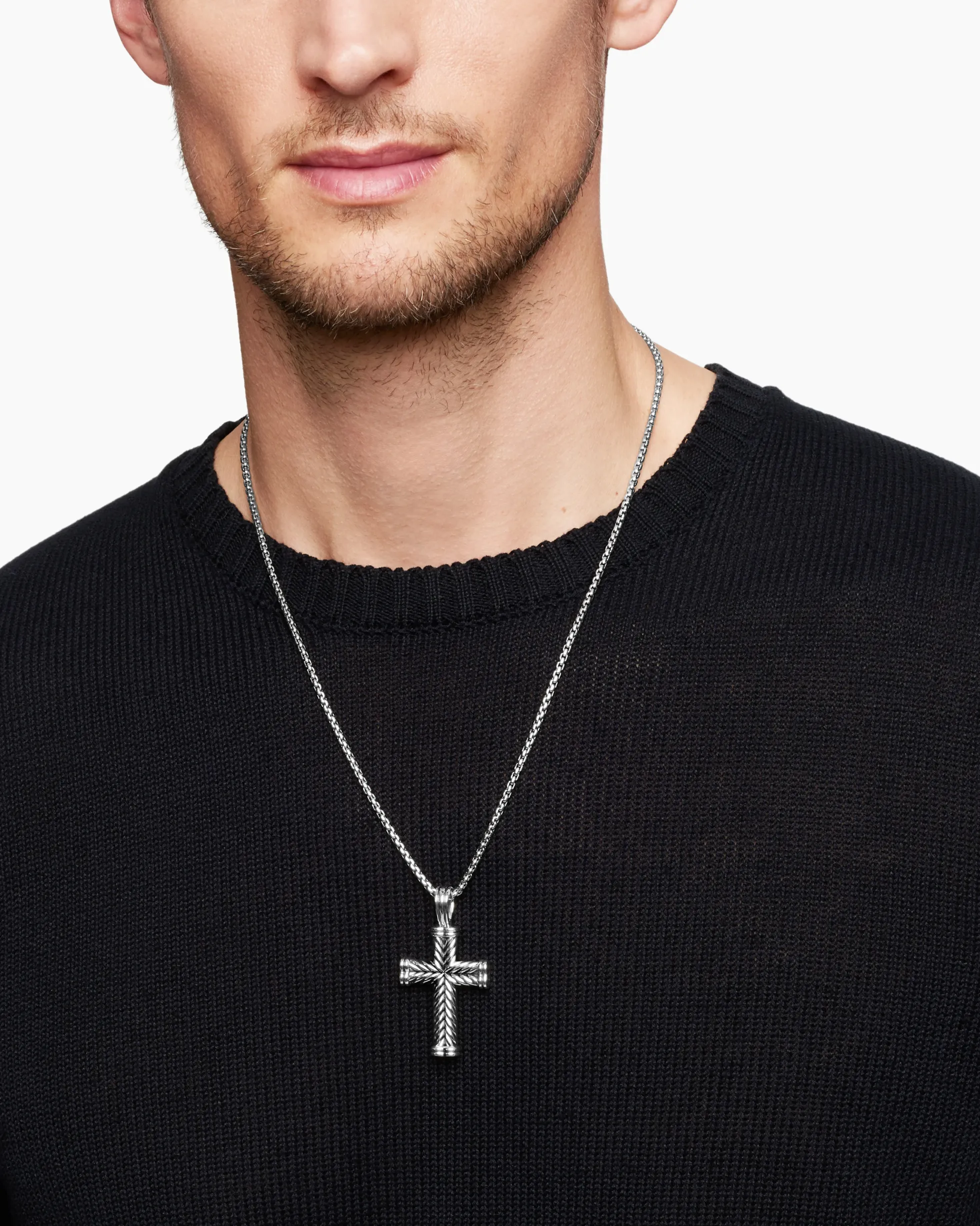 Chevron Cross Pendant Sterling Silver, 40mm