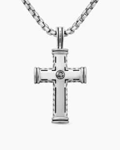 Chevron Cross Pendant Sterling Silver, 40mm