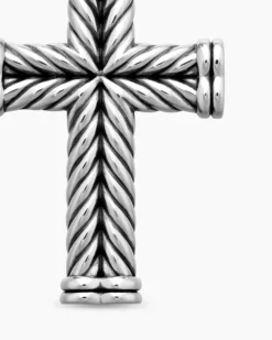 Chevron Cross Pendant Sterling Silver, 40mm
