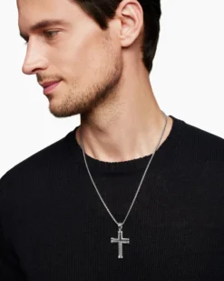 Chevron Cross Pendant Sterling Silver, 40mm