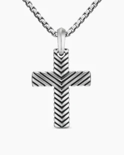 Chevron Cross Pendant Sterling Silver, 36mm