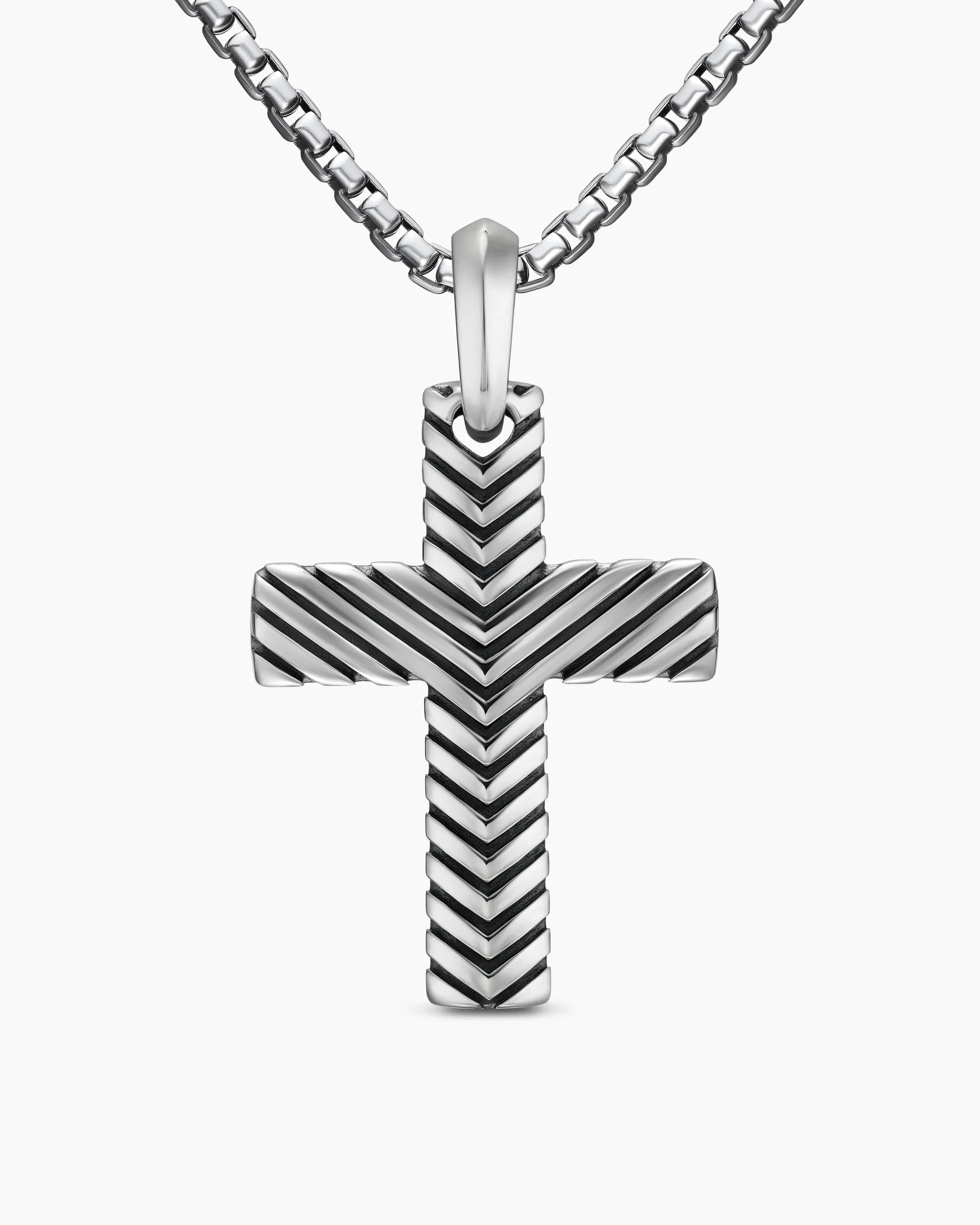 Chevron Cross Pendant Sterling Silver, 36mm