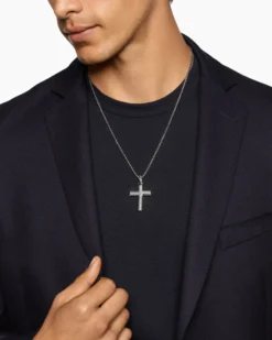 Chevron Cross Pendant Sterling Silver, 36mm