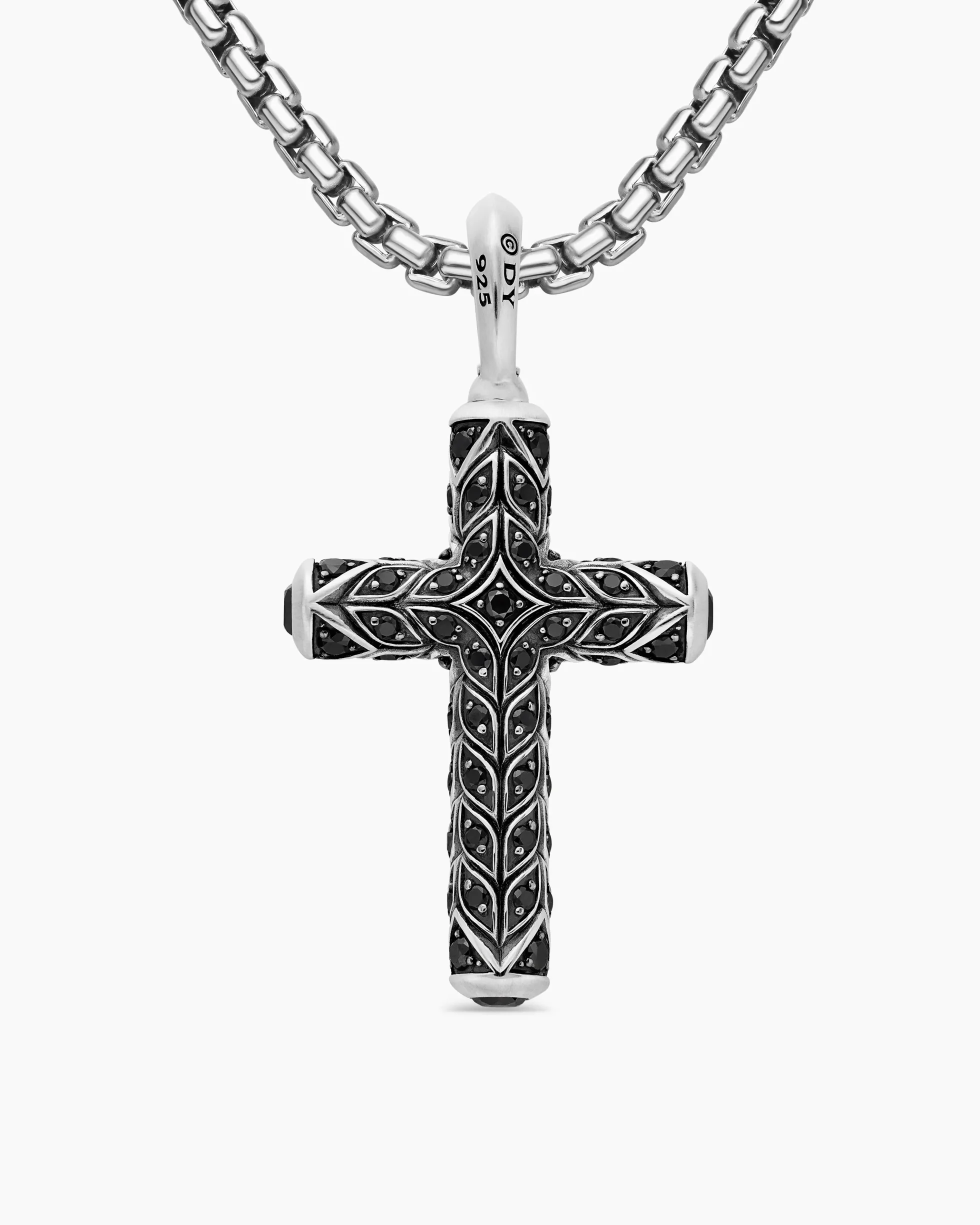 Chevron Cross Pendant Sterling Silver with Black Diamonds, 36mm