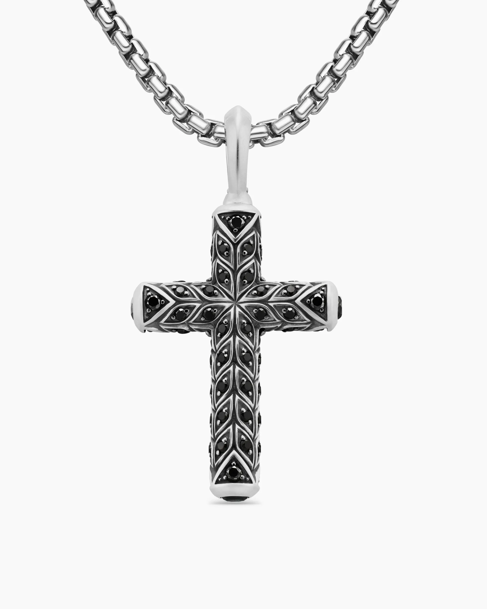 Chevron Cross Pendant Sterling Silver with Black Diamonds, 36mm