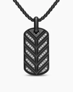 Chevron Fluorescent Tag Black Titanium with Diamonds, 35mm