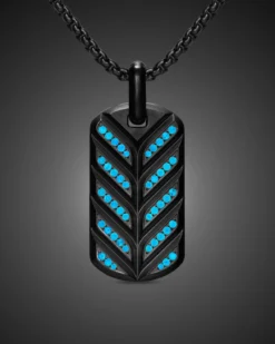 Chevron Fluorescent Tag Black Titanium with Diamonds, 35mm