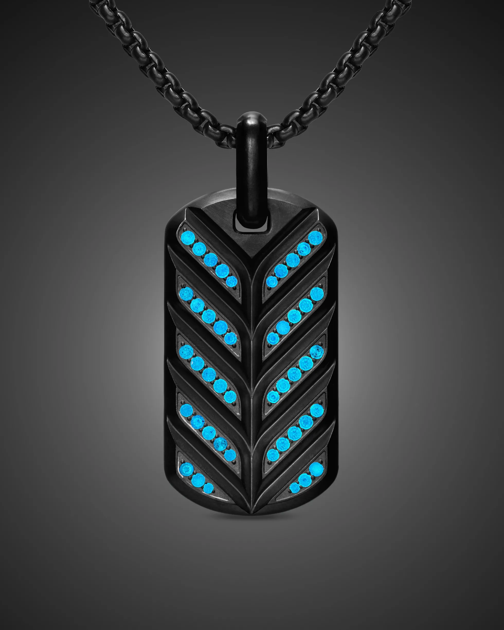 Chevron Fluorescent Tag Black Titanium with Diamonds, 35mm