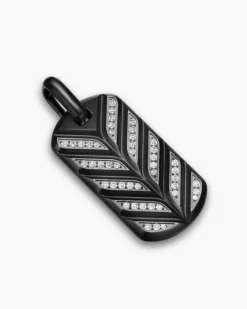 Chevron Fluorescent Tag Black Titanium with Diamonds, 35mm